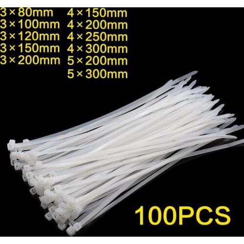 Self-Locking Plastic Nylon Cable Ties 100PCS Cable Tie Fixing Ring 5x300mm Fastening Ring Zip Wraps Strap Cabl Zip Tie 3x200mm