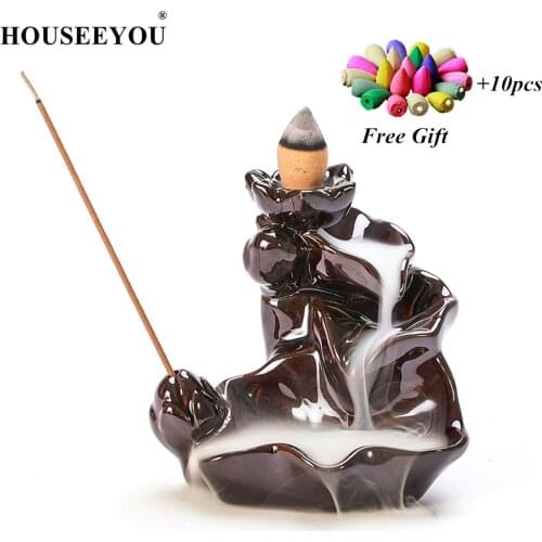 2 in 1 Vintage Ceramic Backflow Incense Burners Stick Holder Home Decor Joss Waterfall Aromatherapy Zen Incenso Aroma Censer