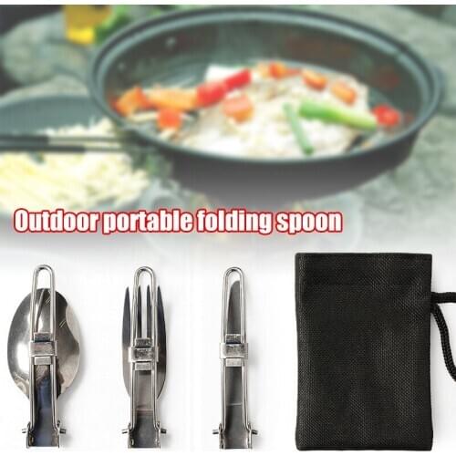 3pcs Long Cookware Backpack Spork Fork Stainless Steel Fold Cutter Utensil Spoon Set Combo Picnic Camp Cutlery Tableware FK88