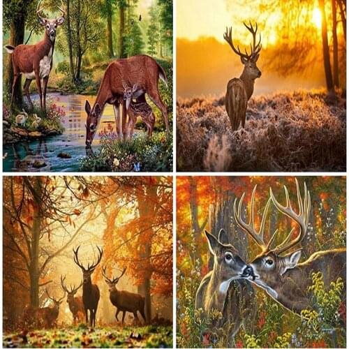 5D Diy Diamond Painting Deer Animals Cross Stitch Kit Full Drill Embroidery Elk Landscape Mosaic Picture of Rhinestones Decor