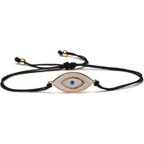 Luxury Multicolor Cubic Zirconia Stone Evil Eye Luck Charm Bracelet Women Girl Red Cord Adjustable Sliding Knot String Jewelry