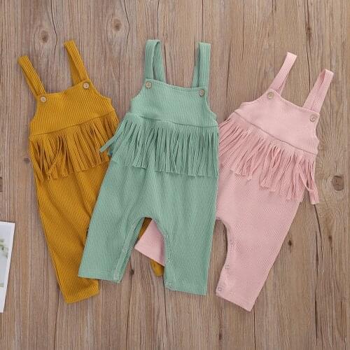Baby Sling Jumpsuit Newborn Fashion Summer Tassel Ribbed Sling Sleeveless Cotton Romper Solid Color