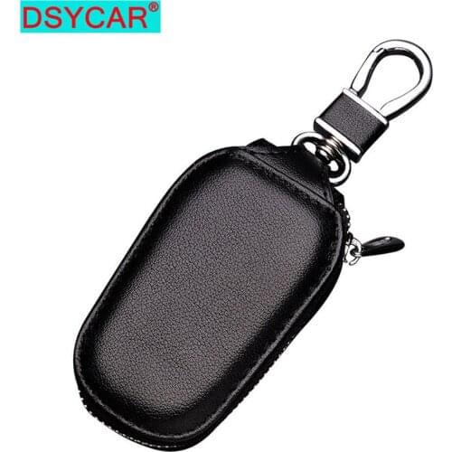 DSYCAR 1Pcs Car Key Chain Bag Key Chains Genuine Leather Keychain Holder Case Cover Bag Keyring Wallet Zipper Case