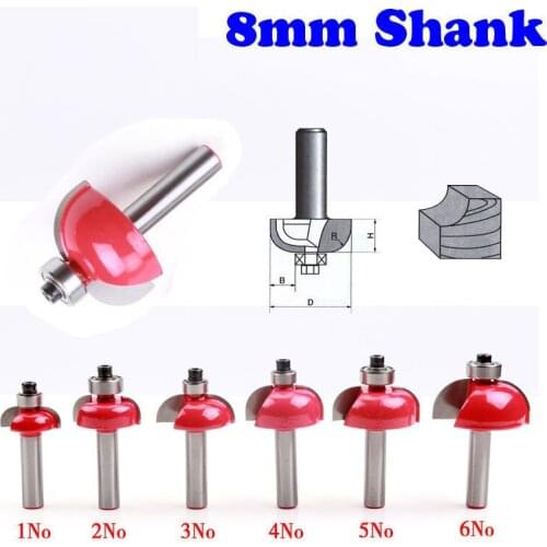6pcs/set High Quality Cove Bit With Bearing 8mm shank Dovetail Router Bit Cutter wood working