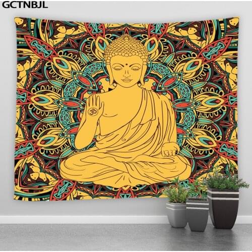Indian Buddha Statue Ancient Buddhist Tapestry Living Room Bedroom Wall Meditation Psychedelic Yoga Wall Hanging Hippie Bohemian