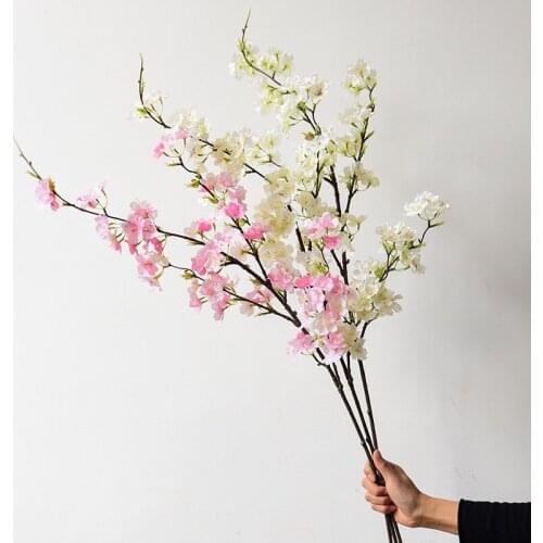 Artificial cherry branch Wedding flowers 4 branches with leaves landscape tree wedding decoration Wedding Arch Road Lead