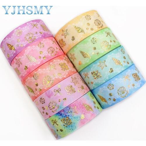YJHSMY I-19826-200 ,25mm,5yardsBronzed marine pattern printed grosgrain ribbon packaging design, DIY accessories handmade materi