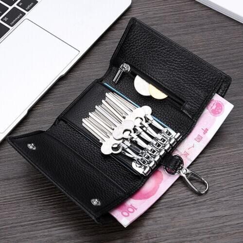 2020 Genuine leather trifold key wallet fashion key case for home multi function Coin purse solid women and men leather wallet