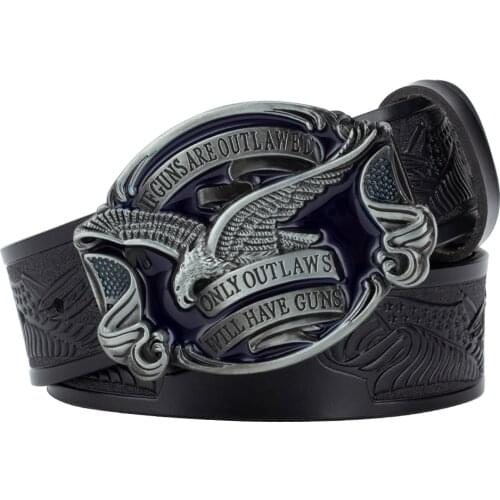 Will Have Guns American Eagle Buckle Fahsion Leather Belt Embossing for Men Cowboy