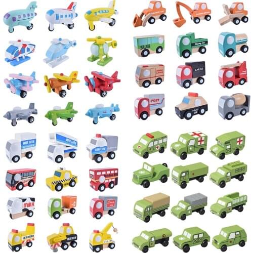 12PCS Kids Mini Wooden Truck Aircraft Model Toy Montessori Wooden Education Colorful Vehicle Toys Simulation Car Decoration Gift