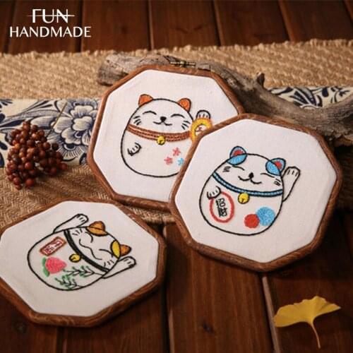 DIY Kawaii Maneki Neko Embroidery Kit Lucky Cat Bring Wealth Materials Package Handmade Cross Stitch Home Decor Gift