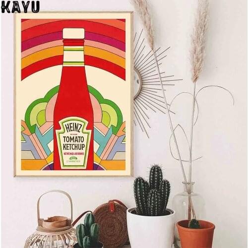 Ketchup Wall Art Prints Classic Vintage Poster Kitchen Wall Art Psychedelic Condiment Tomato Canvas Painting Retro Pictures Home