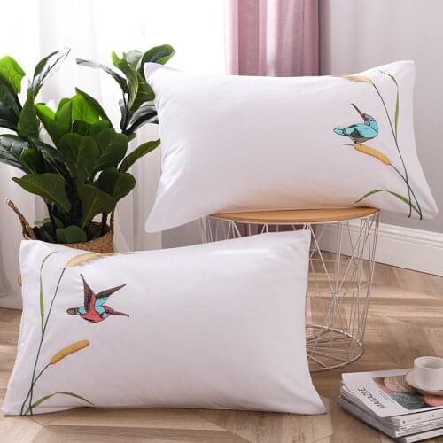 100% Cotton Pillow Cover Embroidery Pillow Case Floral Birds Pillowcase White Pink Letter Pillow Covers 48x74cm Pillow Cases