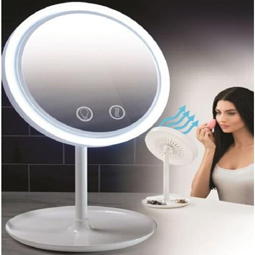 LED Makeup Mirror With Light Ladies Makeup Lamp With Storage Desktop Rotating Mirror Round Shape Cosmetic Mirrors Christmas Gift