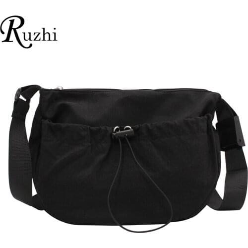 Simple Nylon Shoulder Bag Crossbody Casual Side Bag For Girls Drawstring Designer 2021 New Womens Bags Solid Travel Versatile
