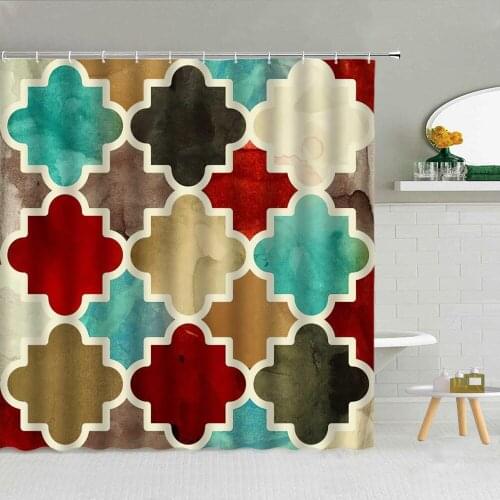 Simplicity Creative Geometric Color Pattern Shower Curtain Fabric High Quality Bathroom Supplies Decor With Hooks Cloth Curtains