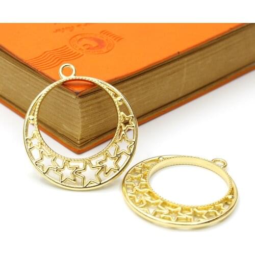 Frame DIY Necklace Keychain UV Epoxy Hollow Frame Jewelry Accessories Moon Earth Shape Alloy Metal 4pcs/Bag Pendant Base