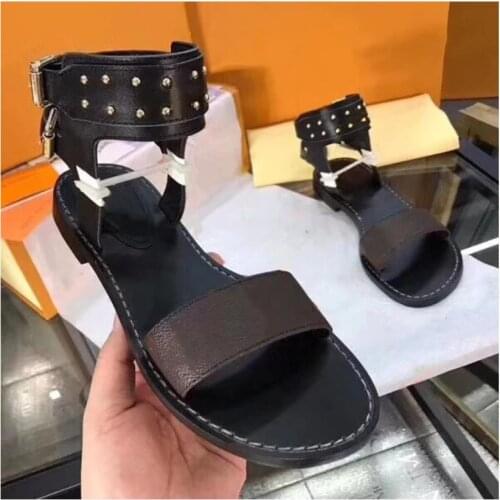 Shoes sandals slippers Roman style belt buckle flat-bottomed Printed Letter Flats Sandals Studded Sandals Shoes Women