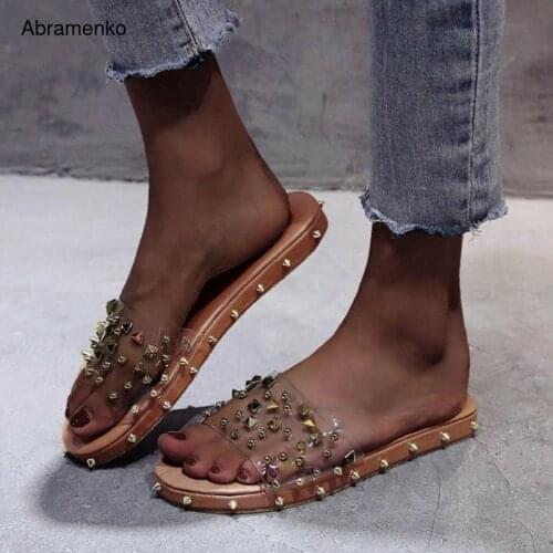 Women Slides Slippers Platform Shoes Woman Slip on Flower Female Summer Rivet Transparent Beach Outdoor Flip Flops Size 35-43
