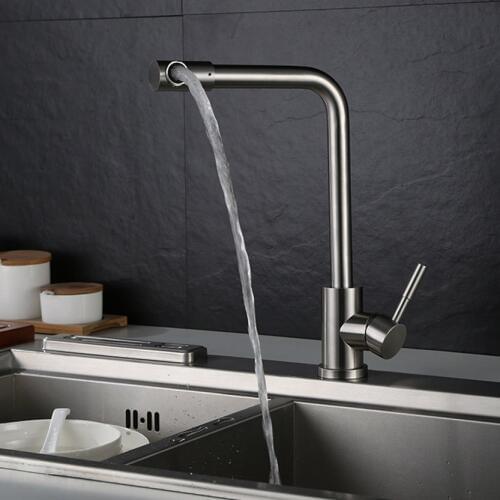 Kitchen Sink Faucet 360 Degree Rotate Stainless Steel Deck Mounted Single Handle Cold and Hot Water Mixer Tap Bathroom