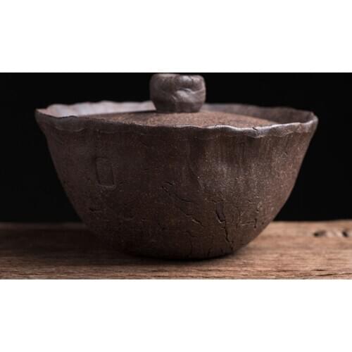 Japanese Art Retro Stoneware Covered Bowl Ceramic Single Large Home Office Tea Bowl Hand Grab Pot Modern Tea Making Accessories