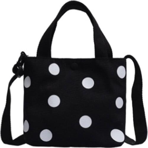 Fashion Vintage Women Canvas Handbags 2021 New Arrival Female Casual Polka Dot Zipper Simple Shoulder Bags