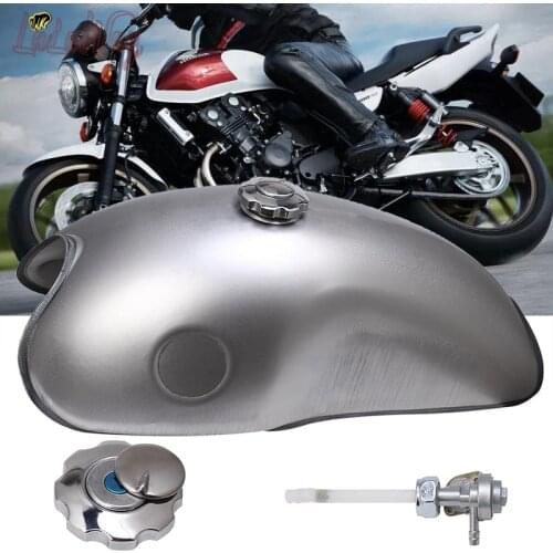 Universal 10L / 2.6 Gallon Bare Steel Motorcycle Cafe Racer Gas Fuel Tank with Thick Iron Cap fit 2 Keys for Honda Yamaha