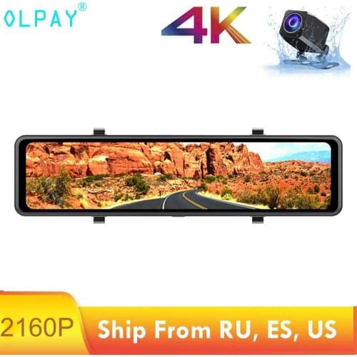 OLPAY 2160P Car DVR GPS Dash Cam 4K 12 Inch Car Camera Night Vision Video Recorder Registrar with 1080P Rear Camera 24H Paking