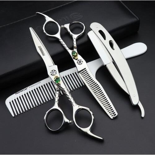 Japan 440c 6 Inch Barber Sharp Hairdresser Barber Thinning Scissors Razor Set Stainless Steel High Quality Thin Haircuts fine