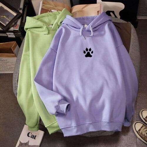 Dog Footprints Print Harajuku Sweatshirt Warm Streetwear Punk Oversized Hooded Jacket Kpop Tops Women Long-sleeved Pocket