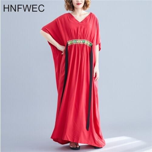 Pluz Size Fashion Women Long Dress Embroidered Summer New 2020 Ladies Robe Short Sleeve Cotton Women Clothing V920
