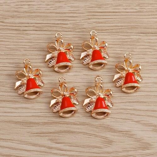 10pcs/lot 16*21mm Metal Christmas Bells Charms for Necklaces Earrings Making Enamel Pendants Charms DIY Jewelry Handmade Making