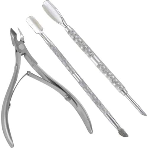 3Pcs Cuticle Scissor Pusher Spoon Dead Skin Remover Cutter Clipper Nipper Trimmer Manicure Nail Art Tool