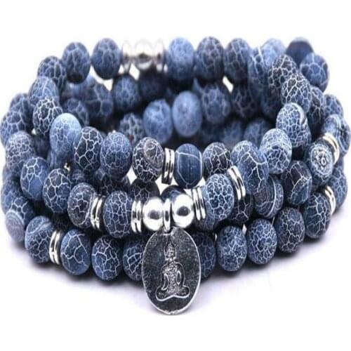 6mm Weathered Agate 108 Beads Buddha Pendant Bracelet Reiki Healing Cuff Unisex Yoga Lucky Meditation Ruyi Pray