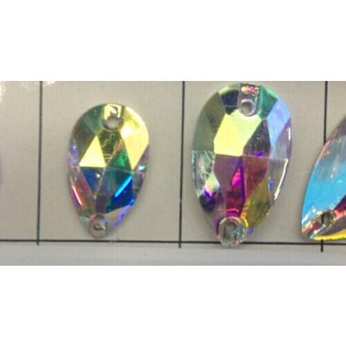 AAAA+~!100pcs/bags, 10x14mm Teardrop crystal AB color Flat Back Sew On Resin Rhinestones Beads