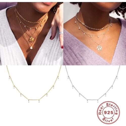 AIDE 925 Sterling Silver White Zircon Pendant Necklace For Women Valentine Wedding Collares Mujer Chain Necklaces bijoux femme