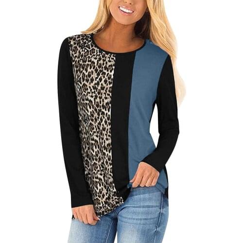 40# Leopard Print Stitching Blouse Pullover Tops O Neck Long Sleeve Oversize Blouses Shirts Harajuku Loose Casual Blouses Рубашк