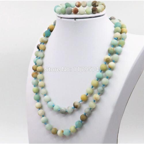 8mm Natural Stone Amazonite Stone Necklace Chain Bracelet Sets Girls Christmas Gifts Jewelry Making Beads Ornaments 36inch