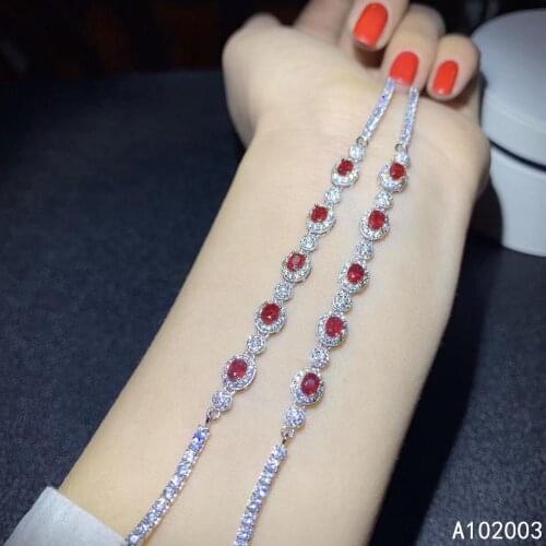 KJJEAXCMY Fine Jewelry 925 Sterling Silver inlaid ruby women hand bracelet popular support detection
