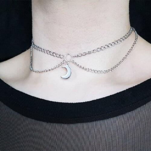 Gothic Crescent Moon Chain Choker Moon Necklace Goth Jewelry Statement Novelty Pendant Fashion Witch Charm Women Gift 2021 New