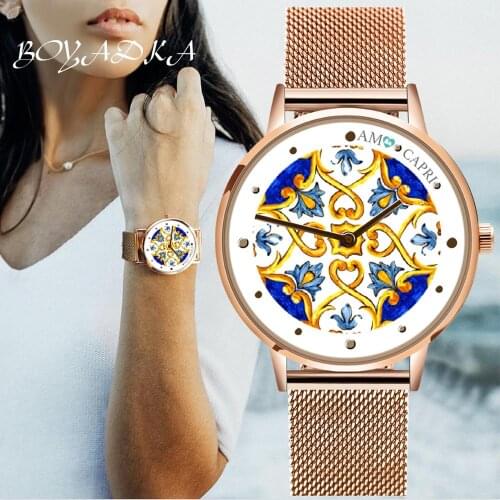 BOYADKA Women Watches Diamond Ladies Wristwatches Stainless Steel gold Mesh Strap Female Quartz Watch