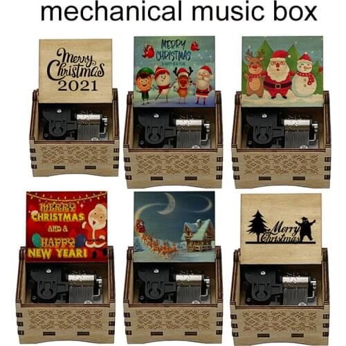 Color print music we wish you a merry christmas wood mechanical Music Box Children Christmas party xmas Gift new year Present