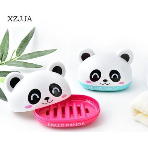XZJJA High Quality Creative Panda Soap Box Bathroom Storage Soap Holder With Cover Jewelry Organizer Case Kitchen Sponge Drain