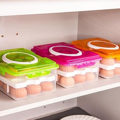 Home Kitchen Double Layers 24 Grids Eggs Holder Box Airtight Container Plastic Storage Case Box