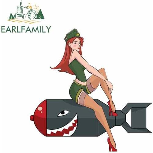 EARLFAMILY 13cm x 12.9cm Bomb Girl Motorcycle Stickers Vinyl Material Fashion Decals Body For Car Creative Stickers Pull Flower