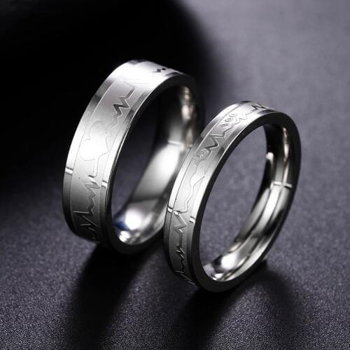ECG couple ring ECG mens ring simple ladies ring jewelry stainless steel ring Valentines Day commemorative gift