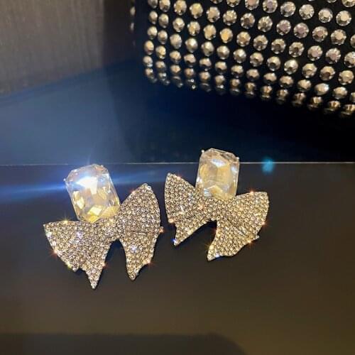 Exknl Big Geometric Square Crystal Dangle Earrings for Women Bowknot Rhinestone Earrings Party Jewelry Accessories New Arrival