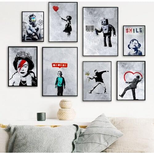 BANKSY Graffiti Street Girl Queen Robot Modular Wall Art Canvas Paintings Pictures Prints Poster Home Decoration For Living Room