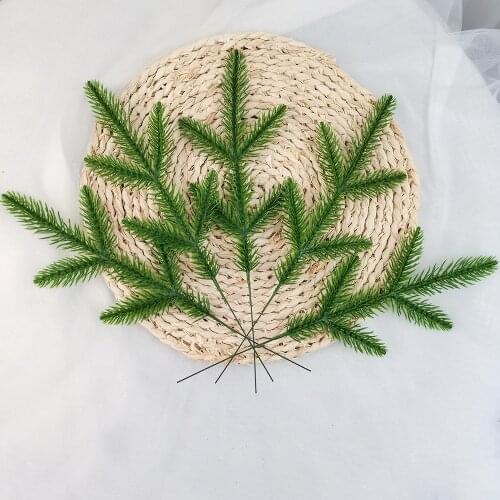 Artificial 5 Forks Pine Branch Green Plants for Christmas Tree Ornaments Plastic Pine Needles Christmas Decoration Fake Grass