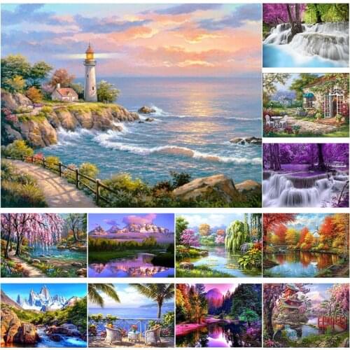 DIY Scenery Painting With Diamond Mosaic On Sticker Full Drill Set For Embroidery Cross Stitch Home Arts Crafts Decorative